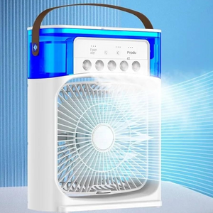 Ventilador Portátil 3 en 1: Aire Acondicionado, Rociador y Luz LED Multicolor